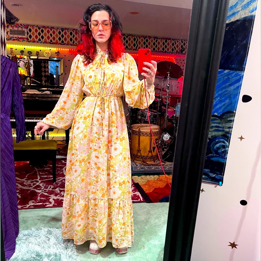 60s Bohemian Cottagecore Floral Maxi Dress